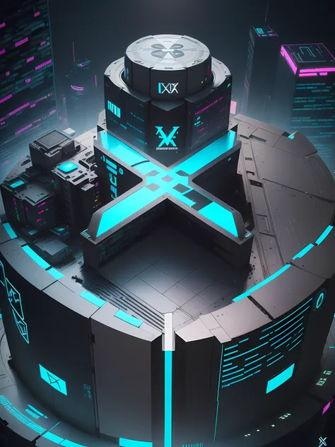 ((imagem de logotipo x grande)), imagem hiperrealista de x, logotipo x, tech art, ((estilo cyberpunk | cybernetic | estilo futur...