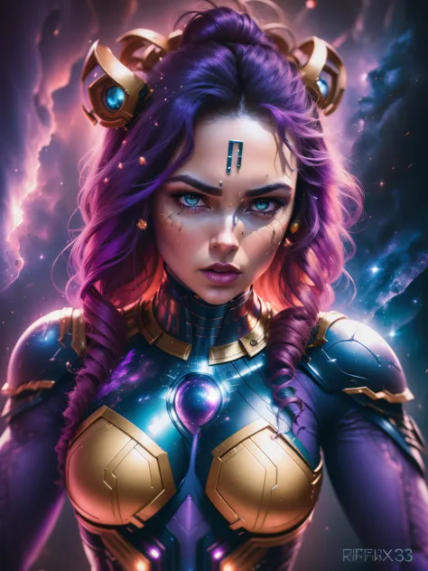 linda mulher, (((inspirada em "nebula" filha de thanos)), costumes style movie guardians of the galaxy, ((autorretrato frontal))...