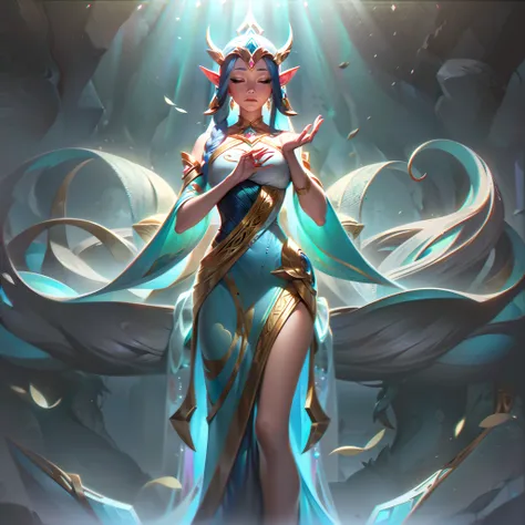 ((melhor qualidade)), ((obra-prima)), (detalhado: 1.4), ....3d, in the splash art of the base skin, ekyzia, the devotee of aelri...