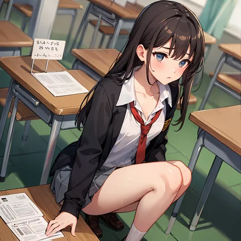 high detail, high quality, masterpiece, (small breasts)), impatient pet pose, school classroom, legs spread