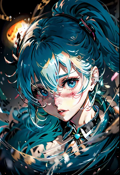 hatsune miku, grimace, shaded face, masterpiece, absurdres,