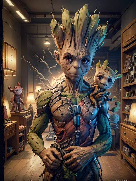 ((groot is a fictional character in marvel comics. , inspired by the movie guardians of the galaxy)), auto retrato hiper-realist...