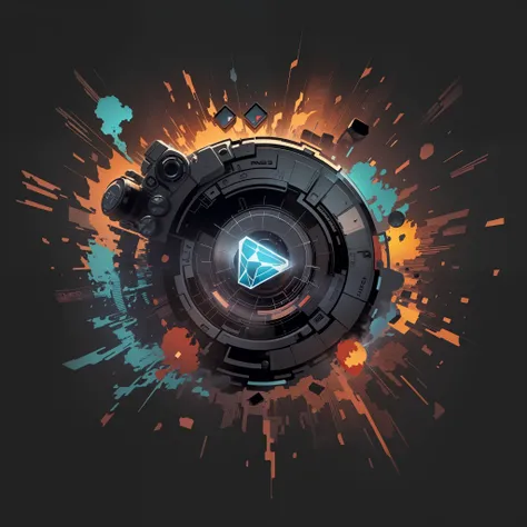 T-shirt graphic design, icon for video, button for video playback, DESIGN PLANO, video player, tons coloridos, limpeza altamente detalhada, imagem vetorial, fotografia profissional, Smoke explosion, fundo simples, fundo preto plano , vetor brilhante ((fund...
