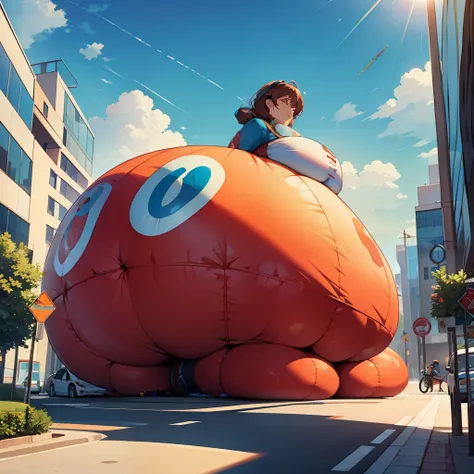 Mother becomes inflatable getting bigger but tries to hide from her son