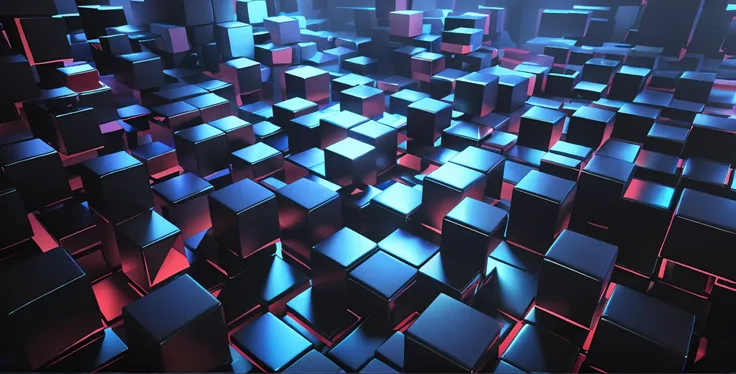 a close up of a bunch of cubes in a room, abstract blocks, satisfying render, cubes, cinema 4d colorful render, high quality vox...