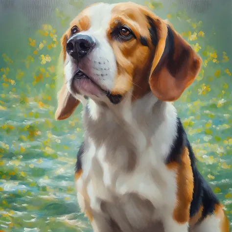 beagle, masterpiece, gold silver, super detaill, cute expression, cool pose, ultra-definition, very high quality, oil painting, ...