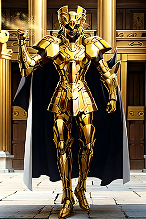 1grid black man with golden bull armor of the knights of the zodiac in the ruido temple of rome