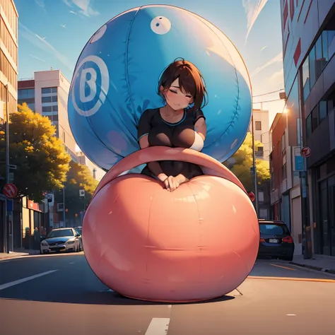 Mom causes her whole body to turn into an inflatable object at her sons request