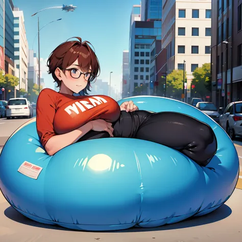 Mom causes her whole body to turn into an inflatable object at her sons request