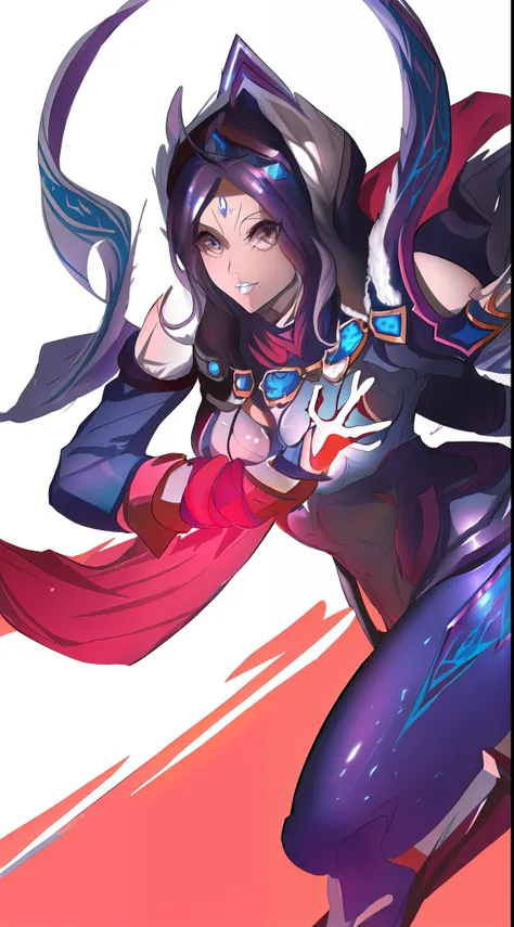 uma mulher com uma capa vermelha e roupa preta segurando uma espada, Irelia, Artgerm extremamente detalhado, KDA, estilo Artgerm, Artgerm detalhado, Artgerm Plano, iconic character splash art, Bian Lian, Ahri, Irelia de League of Legends, inspirado em Ju L...