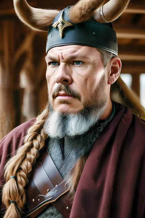 guttonervision8, a hyper-realistic portrait of a man dressed as a Viking, with extraordinarily detailed hair, skin, and bright brown eyes. He is wearing characteristic Viking attire, including his enormous beard and horned hat.
In this extraordinary artwo...