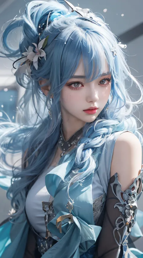 a close up of a woman with blue hair and a blue dress, a beautiful anime portrait, Guviz, style of anime4 K, 8K high quality detailed art, Guviz-style artwork, Beautiful anime girl, Stunning anime face portrait, Detailed digital anime art, Beautiful young wind spirit, Extremely detailed Artgerm, beautiful fantasy anime