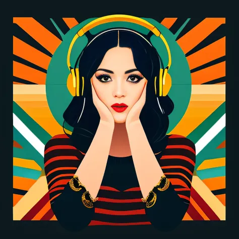 (masterpiece, best quality, beautiful:1.4), a woman with headphones on singing into a microphone, in style of digital illustrati...