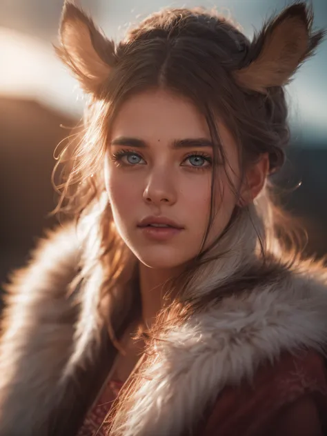 raw photo, a 22-year-old-girl, prehistoric ice age woman, wearing mamoth fur, (1girl), (realistic), (photo-realistic:1.5), lipst...