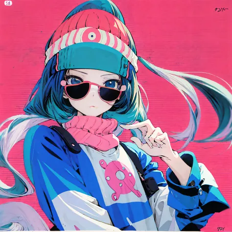 anime girl with sunglasses and a beanie on her head, anime vibes, lofi girl, 9 0 s anime aesthetic, urban girl fanart, 9 0 s ani...