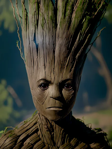 ((groot is a fictional character in marvel comics. )), auto retrato hiper-realista, 8k uhd, dslr, grain of film, fotorrealista, ...