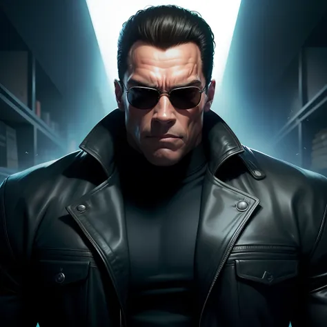 retrato de arnold schwarzenegger neo da matrix, detalhes intrincados, perfect features, dramatic, cinematic lighting, highlight ...