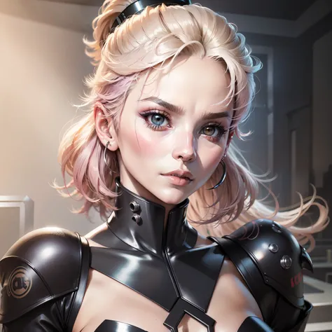 um close up de um busto de lady gaga , retrato bela sci - fi girl, modelo de moda ciborgue, modelo de mulher cyberpunk bonita, mulher futurista da moda, sci-fi android feminino, roupas futuristas, cyberpunk zangado linda deusa, ciborgue bonito, Cybernetic ...