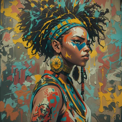 afropunk, oil paint, block print, graffiti art, abstract painting, color splashes, highly detailed, trending on artstation