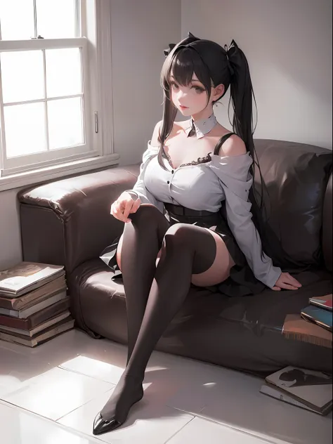 ((masterpiece, best_quality)), 1girl, (photorealistic:1.4),  solo, white_background, black_hair, long_hair,   zettai_ryouiki, sk...