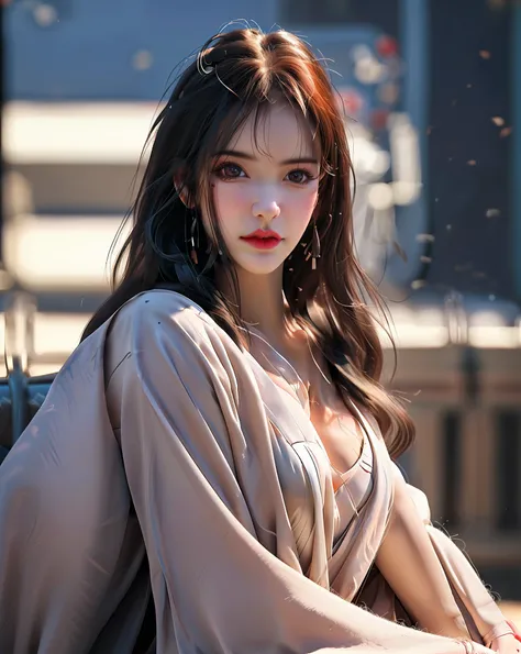 (1girl, solo:2.0), (beautiful cute Chinese, cute JAV idol), (anatomically correct:1.9), (full body, sitting:1.9), (no bra, braless:2.0), (slender abs:1.5), (detailed realistic skin:1.3), (detailed realistic caramel hair:1.7), (beautiful realistic hairstyle...