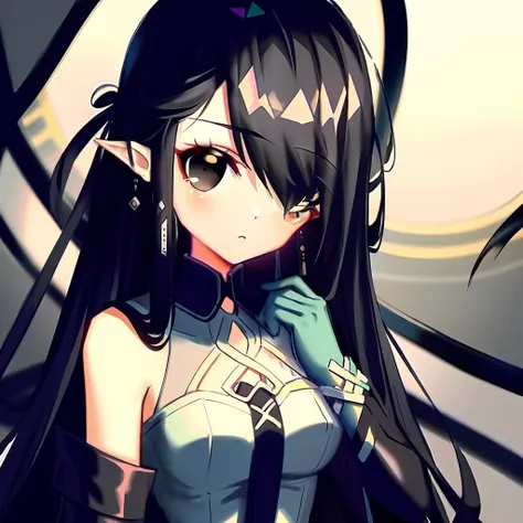 masterpiece, detailed, soft lighting, gothic woman with long black hair, black eyes,