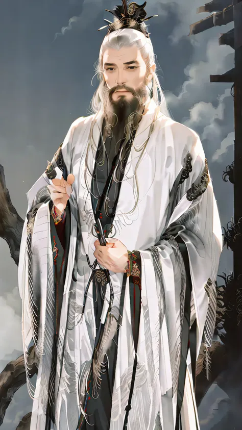 tmasterpiece，best quality at best，extremaly detailed cg，zen atmosphere，ink wash style，long beard，1 old man，taoist uniform，longer...