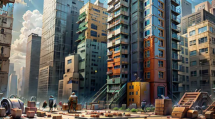 Production labor scenes, There is a person who is lazy, Building commons