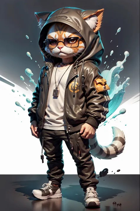 c4tt4stic, a cartoon cat wearing a jacket and sunglasses,long legs,body detailed,smoke,