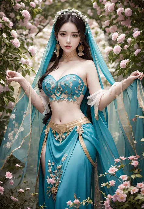 (8k, best quality, masterpiece: 1, 2), (realistic, photo realistic: 1, 37), top quality, masterpiece, there is a woman in a blue...