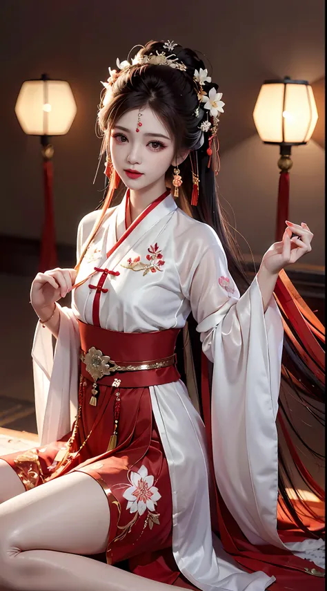 JK Maiden，A girl wearing a Japanese girls school uniform，8K，Extremely high image quality，Cinematic film texture，photorealestic，Eating Japanese food，Nikkei background，depth of fields，Tatami room，Warm lighting，Bow on chest，Qi bangs，Long hair that falls over ...