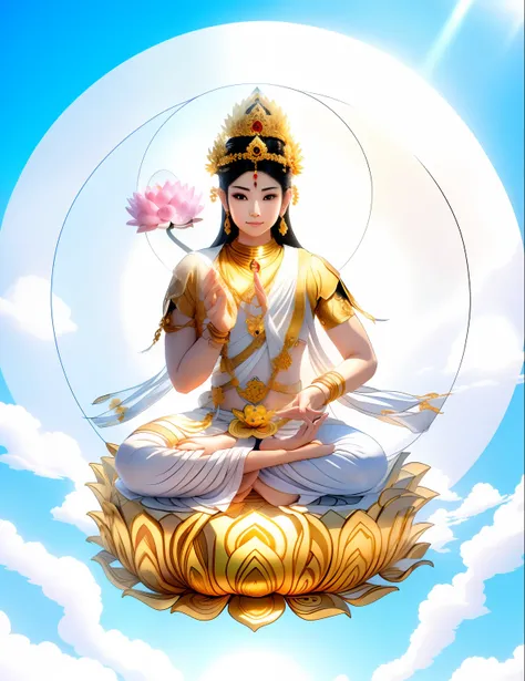 There is a beautiful goddess in the void,Goddess in white,Long curved eyebrows,Beautiful eyes sparkle,Big eyes of the water spirit,Clear pupils have reflected light,二重まぶた,Plump and rosy lips are clearly visible,Flushed cheeks,The mandible is plump,Fair ski...