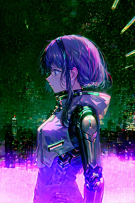 cyber punk girl　futuristic cities　girl in profile