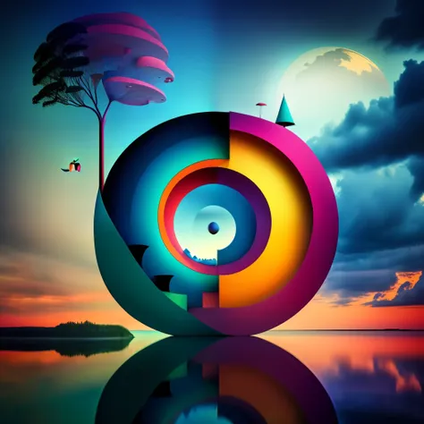 (colorfulsurrealismai)++, (surrealism), apple