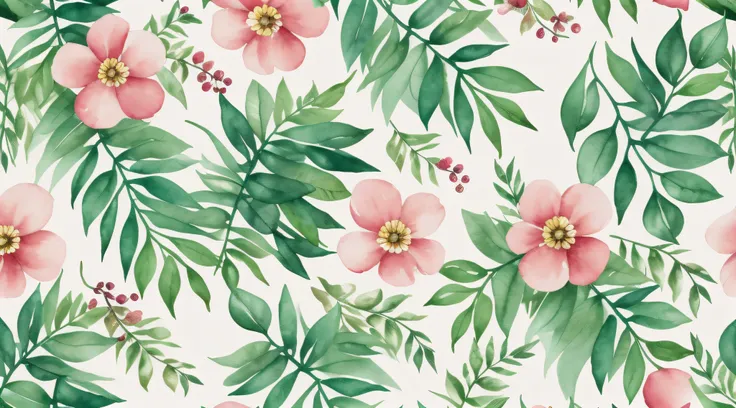 watercolor pattern of beautiful flowers, berries, ferns, leaves, calm colors in #3b4195 color background. watercolor paper textu...