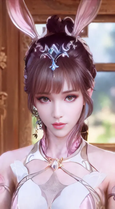 Close-up of a woman with rabbit ears and dress, a beautiful fantasy empress, ((a beautiful fantasy empress)), By Li Song, Palace , A girl in Hanfu, drak, Portrait Chevaliers du Zodiaque Fille, Yun Ling, Inspired by Lan Ying, author:Qu Leilei, by Yang J, Gu...
