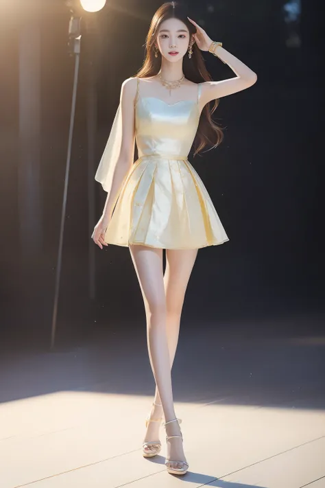 (8k, RAW photo, best quality, masterpiece:1.2),(realistic, photo-realistic:1.37),photon mapping,professional lighting,radiosity,(fashionably dressed:1.5)),(idol:1.4),1girl,solo,long_hair,(watch:1.1),(bracelet:1.1),(long legs:1.2),(earrings:1.1),full_body,(...