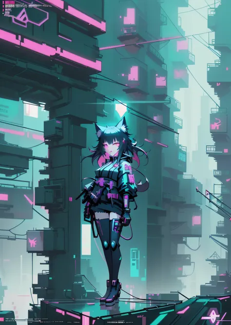 a girl with a cat ears and glowing eyes, digital cyberpunk anime art, digital cyberpunk - anime art, cyberpunk art style, anime ...