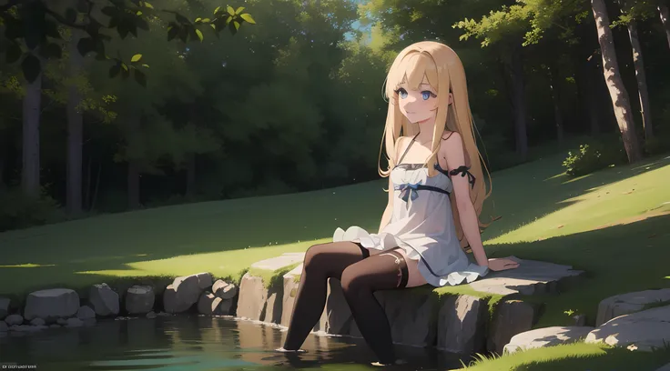 (high quality, high detail, realistic, high quality shadows) loli, 1girl , 1boy, cum, creampie, sitting on a rock, in the woods,...