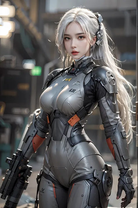 photorealistic, high resolution, 1women, solo, hips up, look at viewer, (detailed face), white hair, long hair, fallout, chinese...