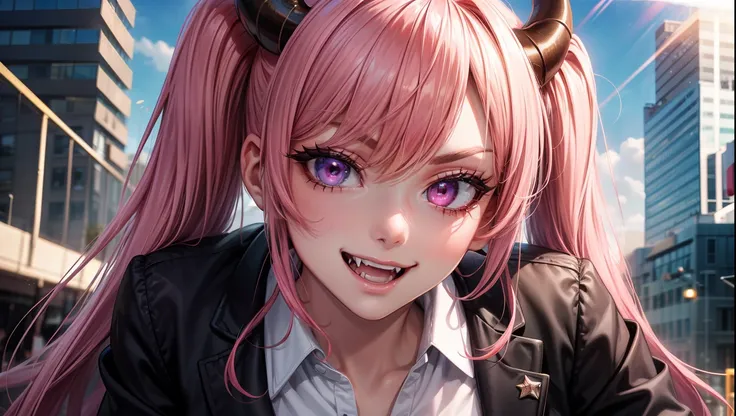 4k, twin tails ,lens flare, pink hair ,mascara, eyeliner, god rays, 4k, 8k, best quality, masterpiece, hyper detailed, intricate...