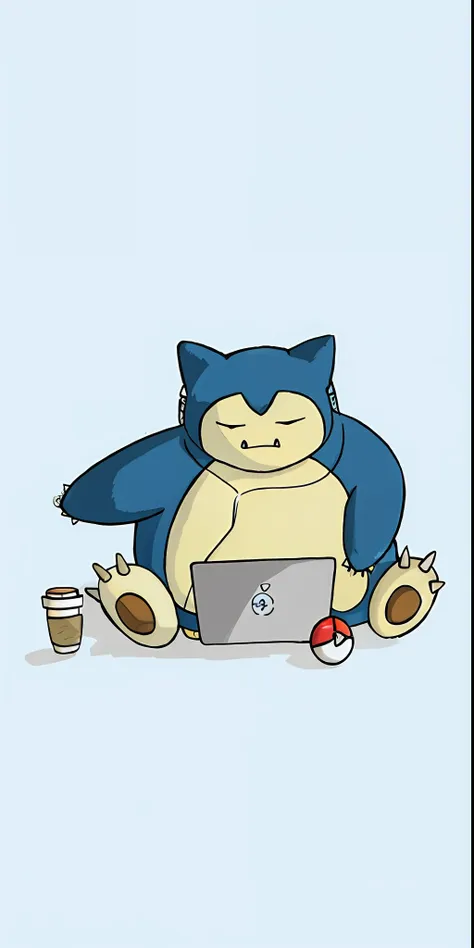 a cartoon cat sitting on the floor with a laptop, snorlax, pokémon illustration, estilo pokemon, pokémon anime style, style of p...