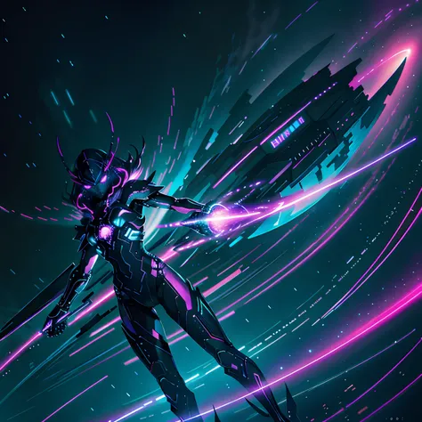 стиль ghost blade, hero of the night, glowing lights, the stars, dark purple background, 8 k, photorealistic, hyper-detailing, u...