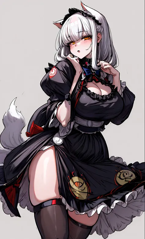 kitsune, thick thighs, wide hips, lolita dress, bangs covering one eye