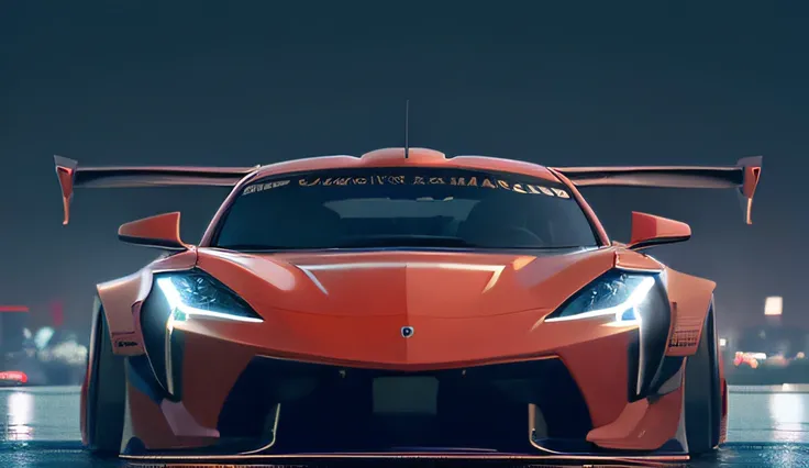 ((masterpiece,best quality)),ultra-detailed, 4k, highres, cinematic, widebody sports car, vehicle focus, city, neon lights, skyscraper,