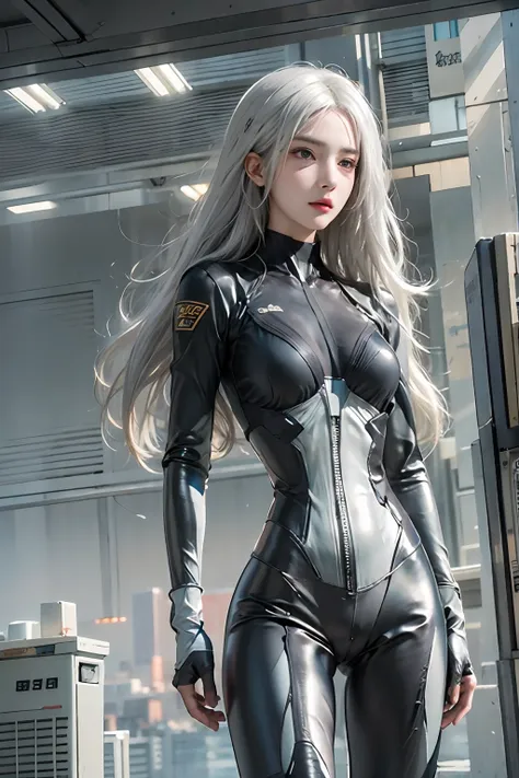 photorealistic, high resolution, 1women, solo, hips up, look at viewer, (detailed face), white hair, long hair, gantz, reika\(bo...