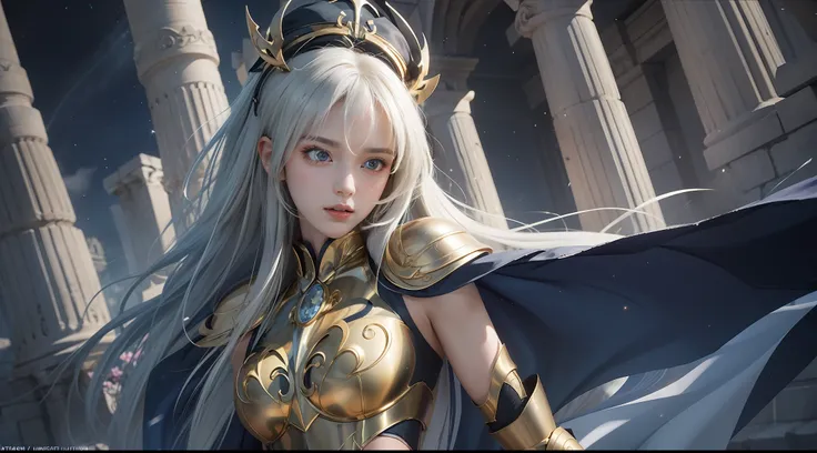 (Extremely detailed Cg Unity 8K wallpaper,Masterpiece, Best quality, Ultra-detailed, Beautiful detailed eyes:1.2),Best illumination, (Best shadow, An extremely delicate and beautiful, full bloom), 1girll,Solo,Large breasts,Heavy armor,complex patterns,Long...