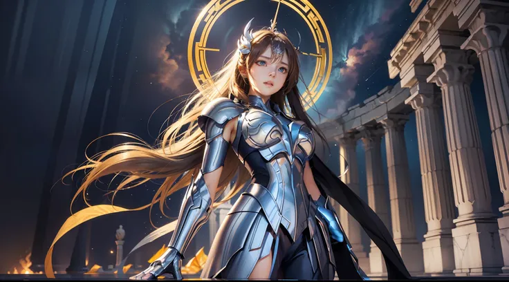 (Extremely detailed Cg Unity 8K wallpaper,Masterpiece, Best quality, Ultra-detailed, Beautiful detailed eyes:1.2),Best illumination, (Best shadow, An extremely delicate and beautiful, full bloom), 1girll,Solo,Large breasts,Heavy armor,complex patterns,Long...