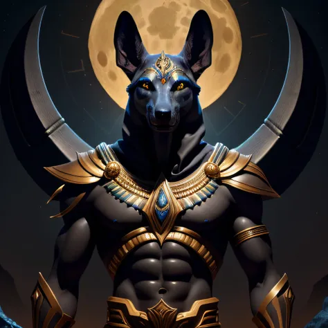 the image of the god anubis should portray him in all his majesty and power, immersing the viewer in the dark world of the egypt...