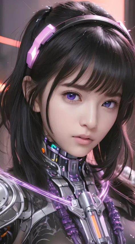 a close up of a woman in a futuristic outfit with a sword, cute cyborg girl, portrait anime space cadet girl, smooth anime cg ar...